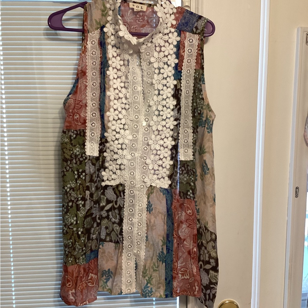 Pol Multicolor Floral Patchwork Blouse - image 1